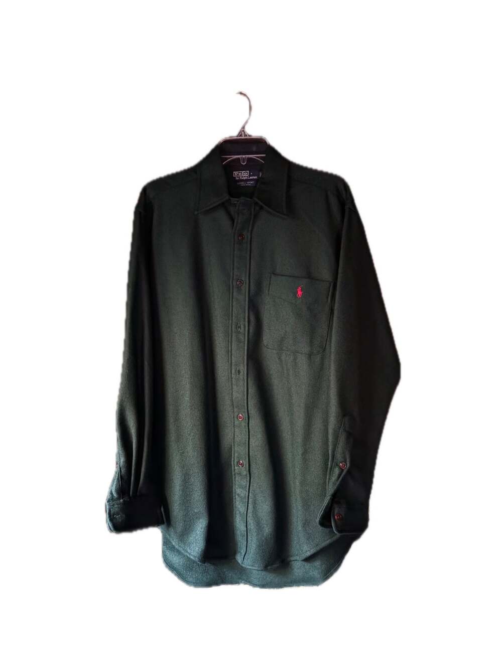 Polo Ralph Lauren Lowell Sport Mens Wool Button Down Shirt Green Vintage 90s